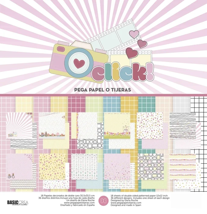 Colecci&oacute;n de 18 papeles de 30.5x30.5cm impresos a doble cara - CLICK