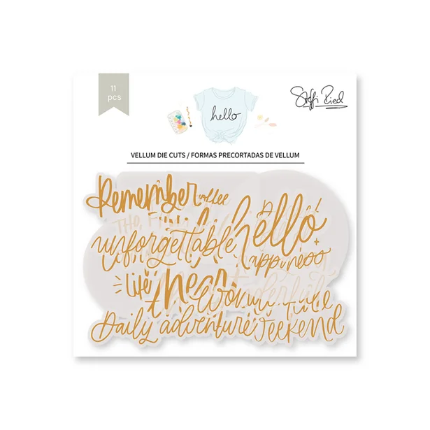 Vellum die cuts Hello